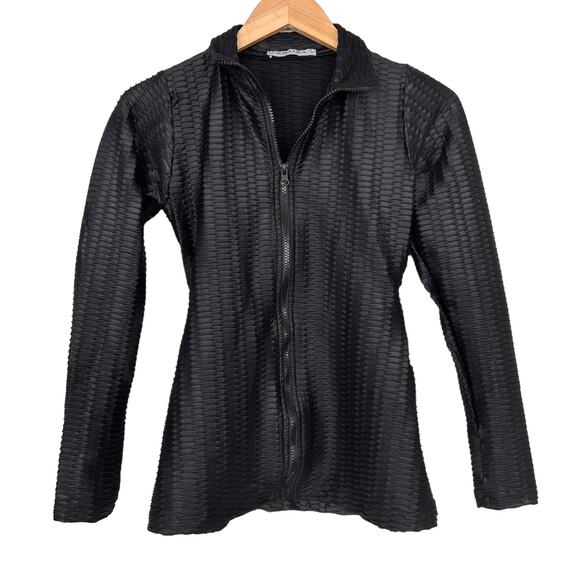 Rhaika London Black Textured Full Zip Peplum Jacket Sz S - Picture 1 of 7